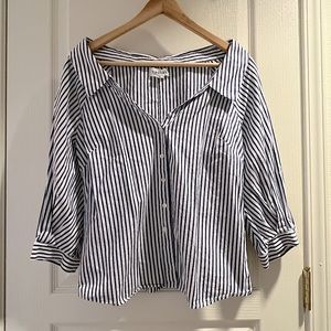 Velvet by Graham & Spencer Striped Wide-Collar Shirt (size XS)